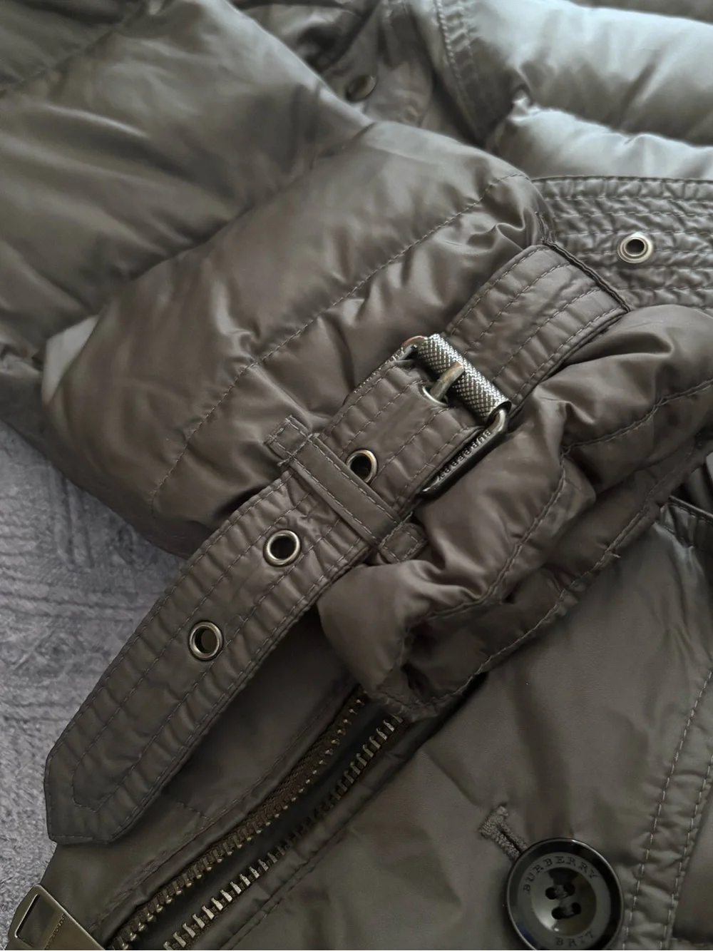 Burberry Brit Belted Down Puffer Trench Coat Nova Check Lined Gray XL 44 - Picture 6 of 11